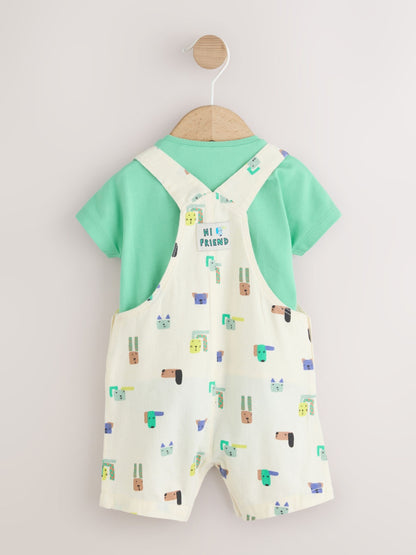 Green Dogs Twill Dungaree and Bodysuit Baby Set (0mths-2yrs) image 3