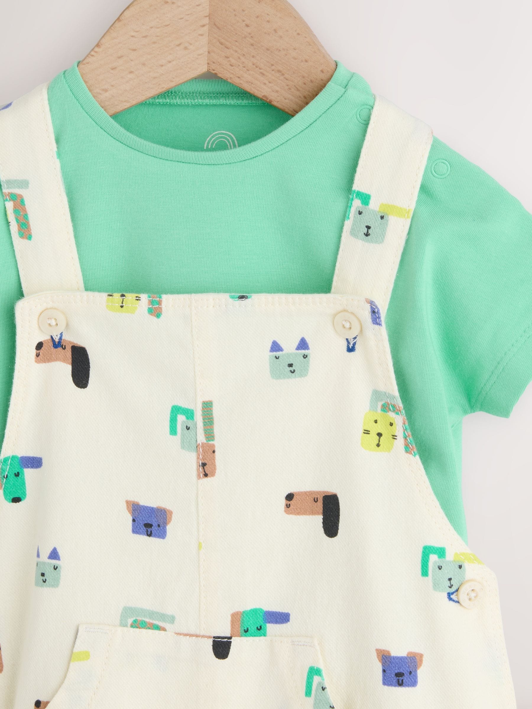 Green Dogs Twill Dungaree and Bodysuit Baby Set (0mths-2yrs) image 6