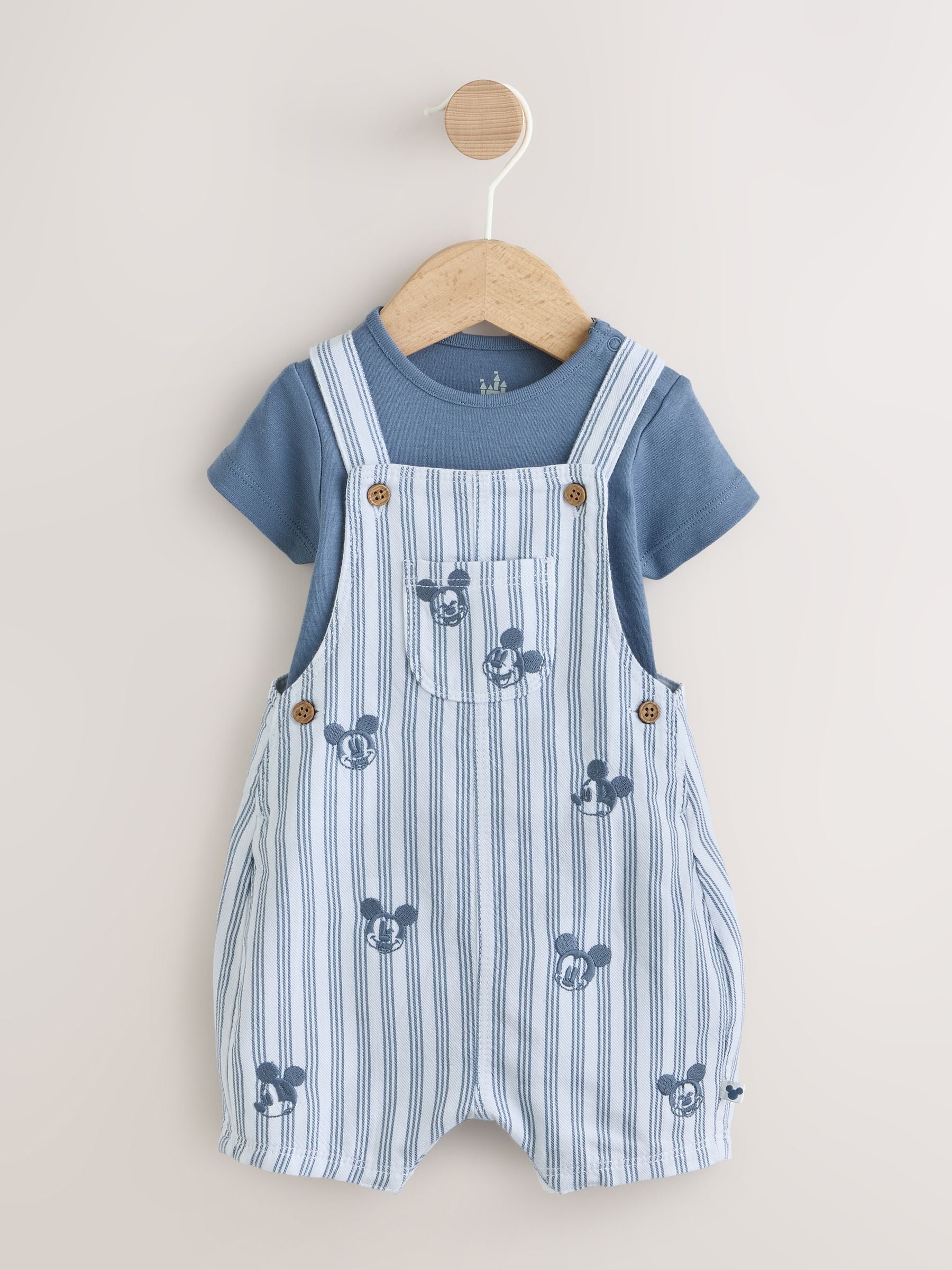 Blue Mickey Mouse Dungaree and Bodysuit Baby Set (0mths-2yrs) image 1