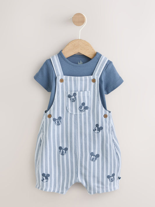 Blue Mickey Mouse Dungaree and Bodysuit Baby Set (0mths-2yrs) image 1