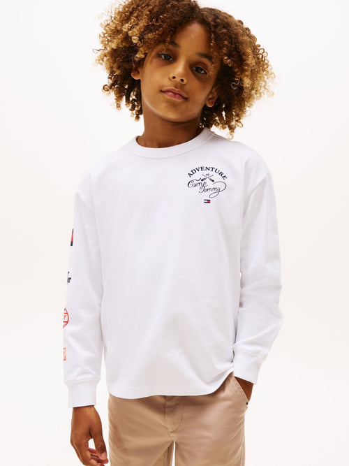 Tommy Hilfiger White Multi-Badge Long Sleeve T-Shirt image 1
