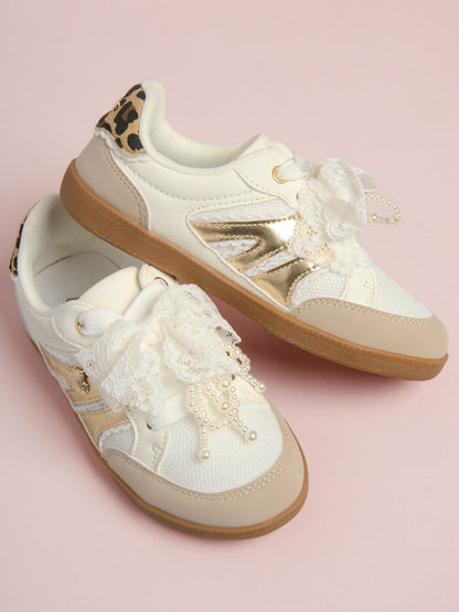 Lipsy White Slim Gum Sole Charm Detail Sports Trainers image 1