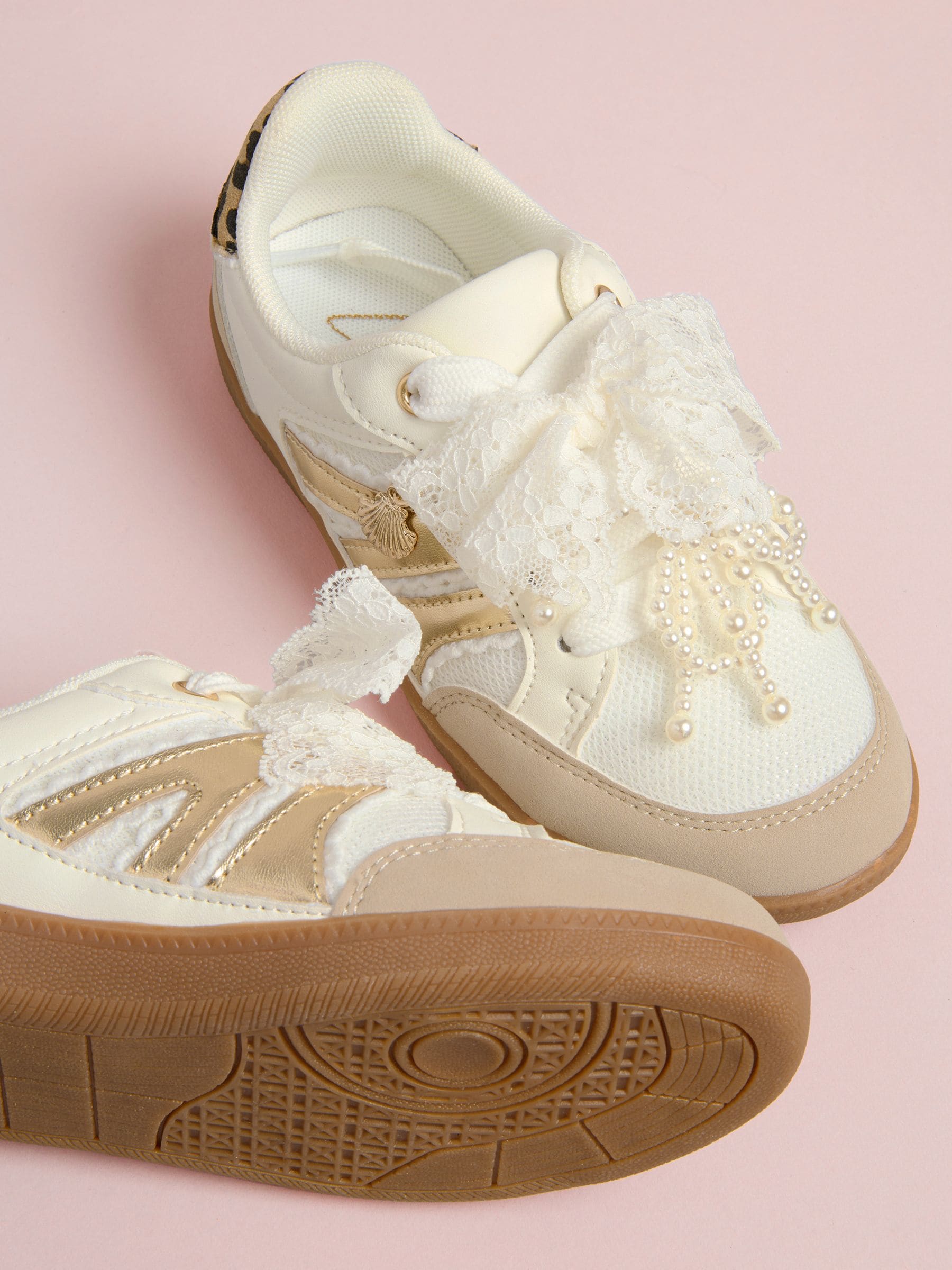 Lipsy White Slim Gum Sole Charm Detail Sports Trainers image 3