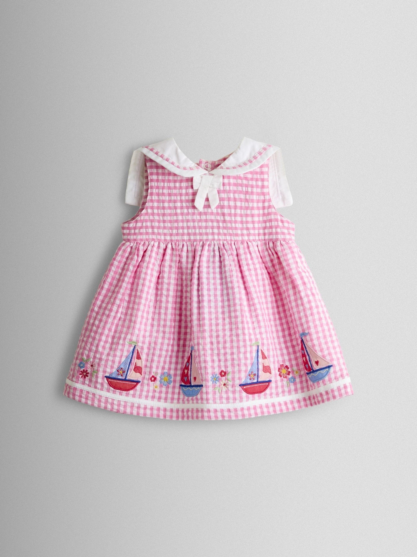 JoJo Maman Bébé Pink Gingham Nautical Embroidered Sailor Baby Dress image 2