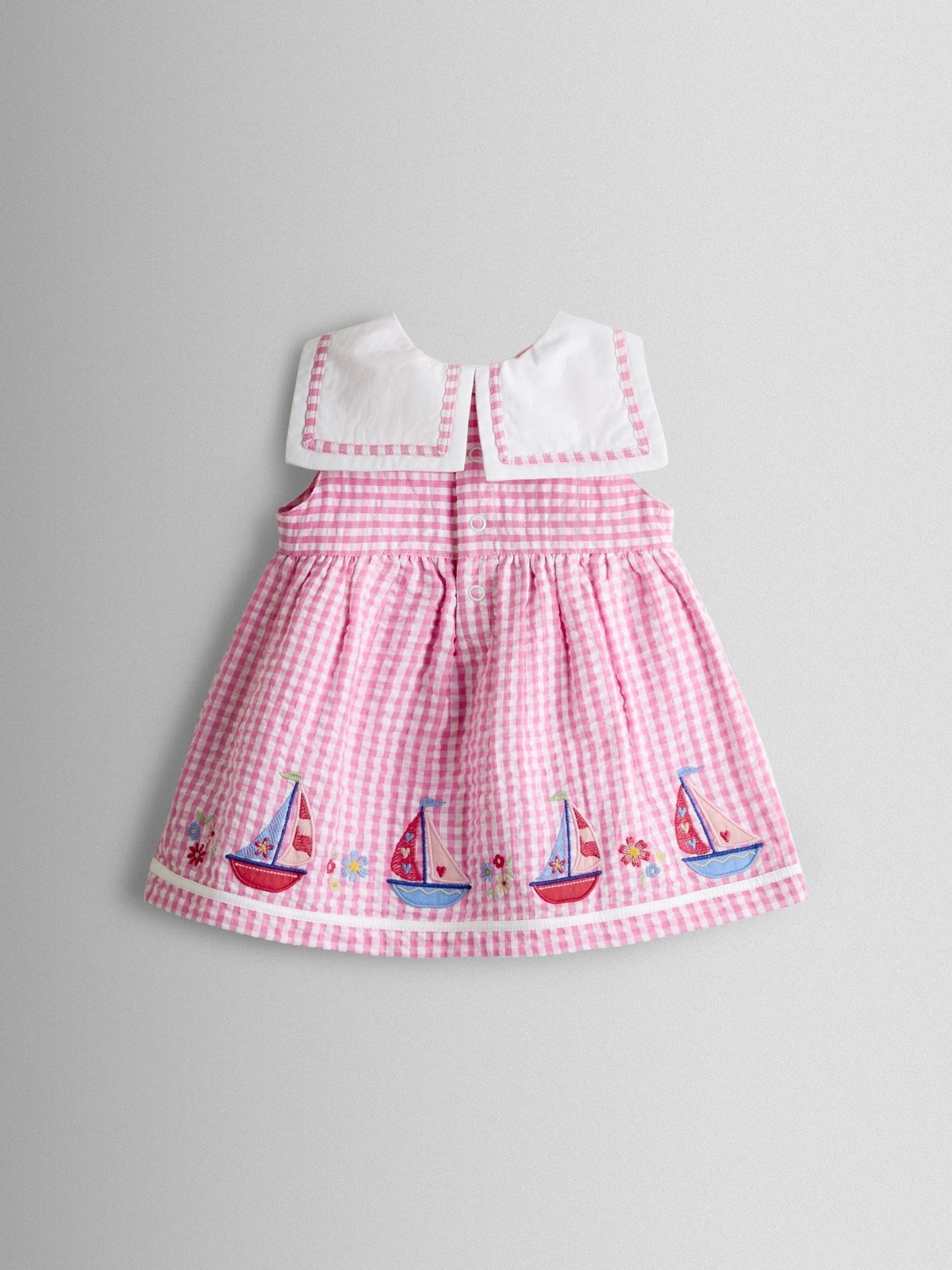 JoJo Maman Bébé Pink Gingham Nautical Embroidered Sailor Baby Dress image 3