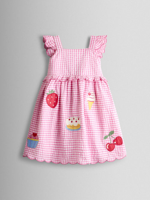 JoJo Maman Bébé Pink Gingham Frill Shoulder Picnic Sundress image 1