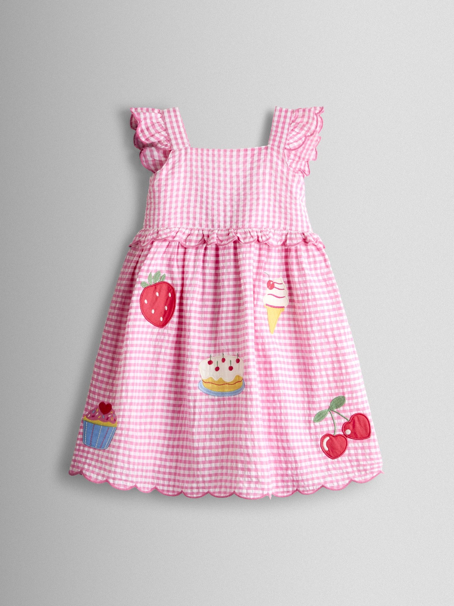 JoJo Maman Bébé Pink Gingham Frill Shoulder Picnic Sundress image 1