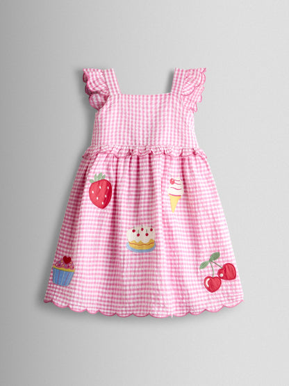 JoJo Maman Bébé Pink Gingham Frill Shoulder Picnic Sundress image 1