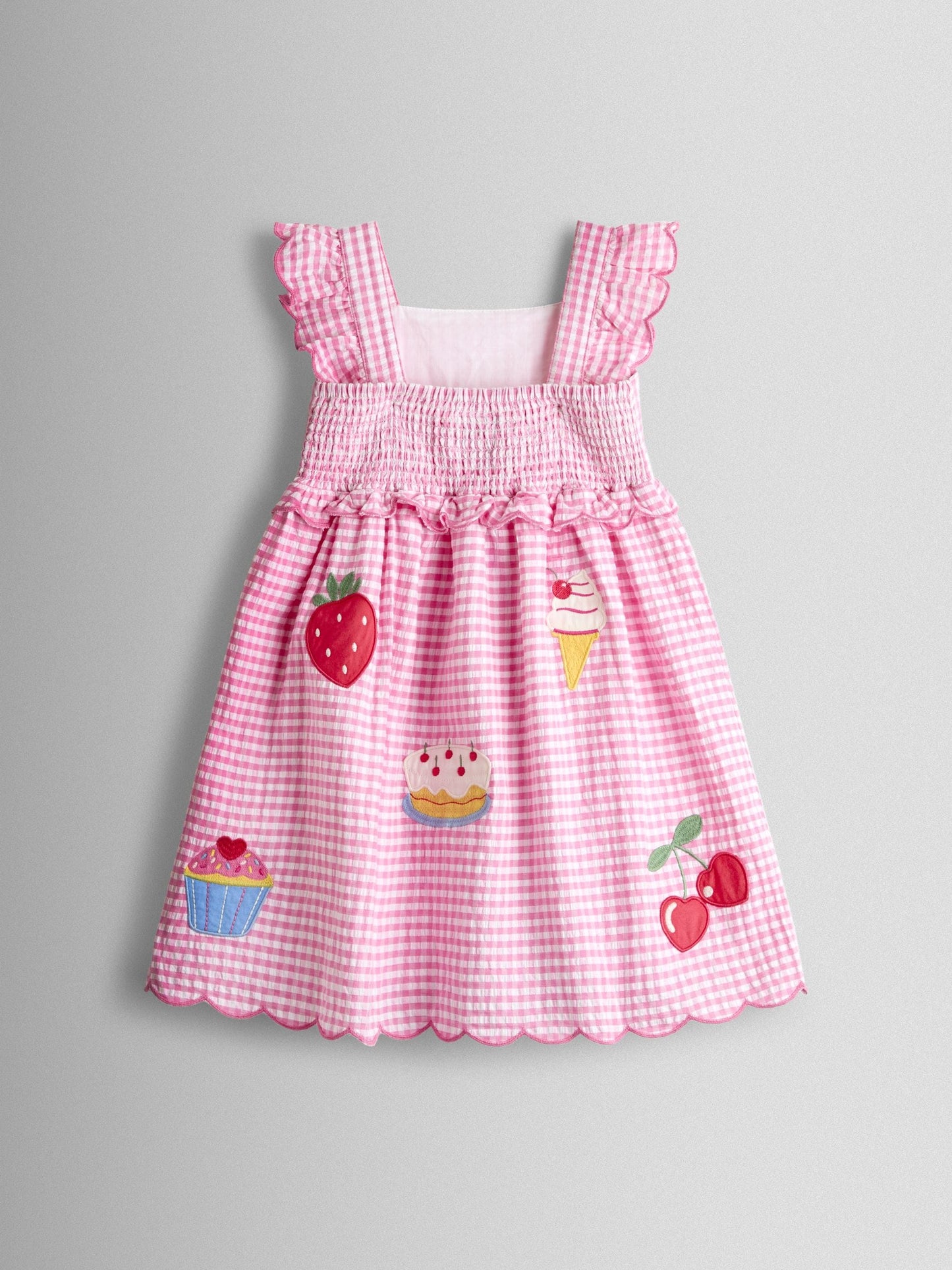 JoJo Maman Bébé Pink Gingham Frill Shoulder Picnic Sundress image 2