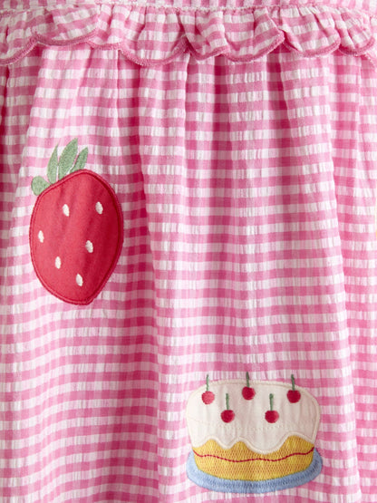 JoJo Maman Bébé Pink Gingham Frill Shoulder Picnic Sundress image 3