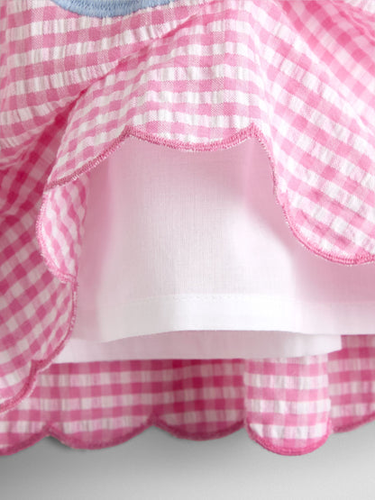 JoJo Maman Bébé Pink Gingham Frill Shoulder Picnic Sundress image 4