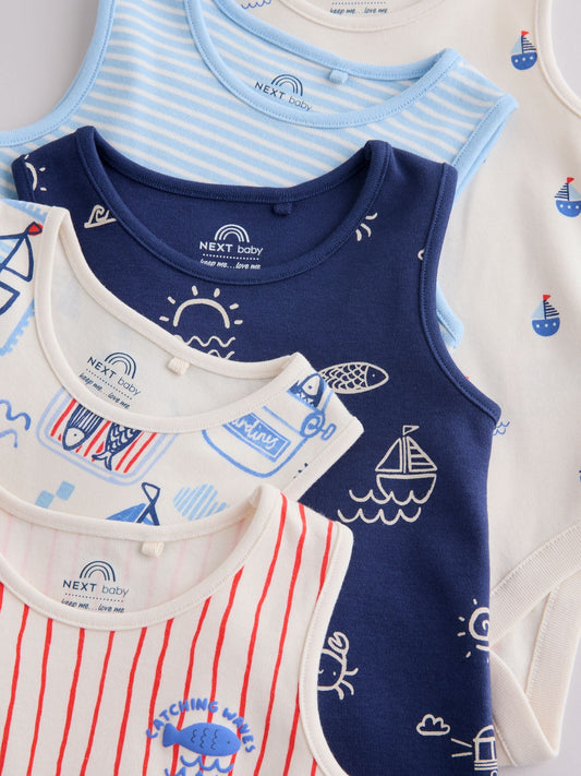 Navy/Red Stripe Baby Bodysuits 5 Pack image 3