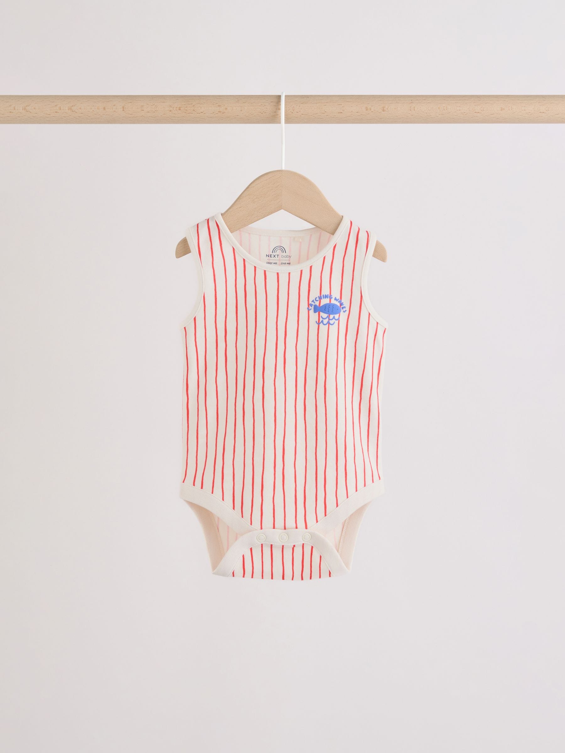 Navy/Red Stripe Baby Bodysuits 5 Pack image 3