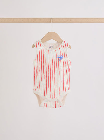 Navy/Red Stripe Baby Bodysuits 5 Pack image 3