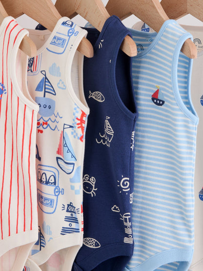 Navy/Red Stripe Baby Bodysuits 5 Pack image 9