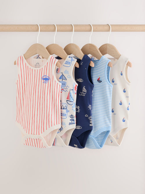 Navy/Red Stripe Baby Bodysuits 5 Pack image 1