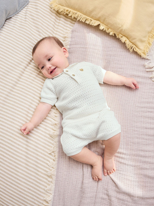 White Collared Knit Top and Shorts Baby Set (0mths-2yrs) image 1