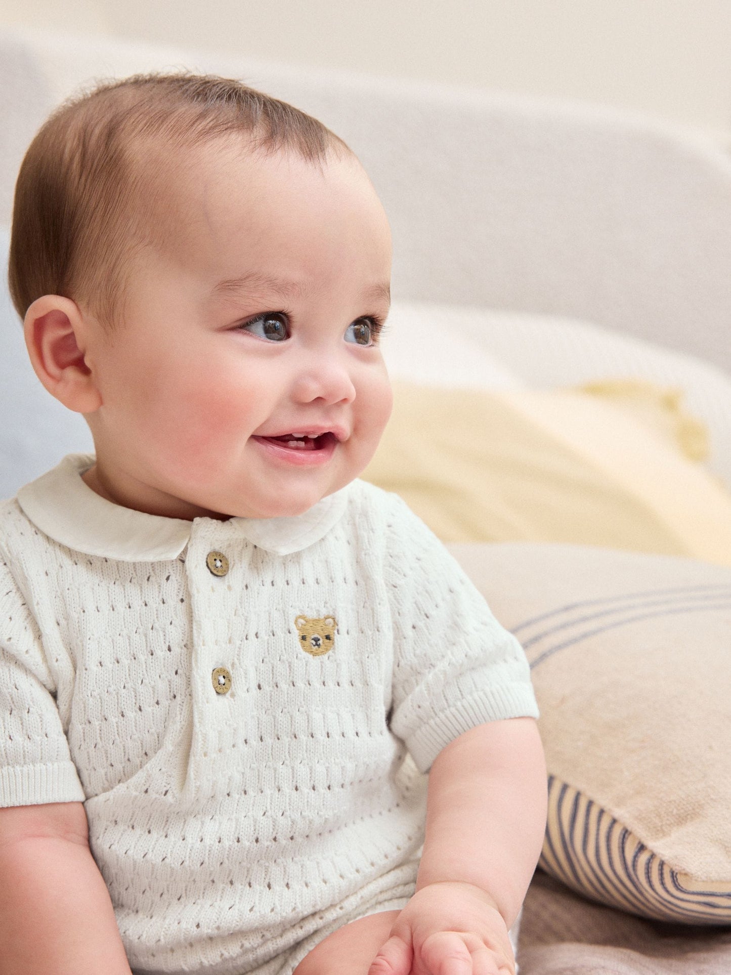White Collared Knit Top and Shorts Baby Set (0mths-2yrs) image 3