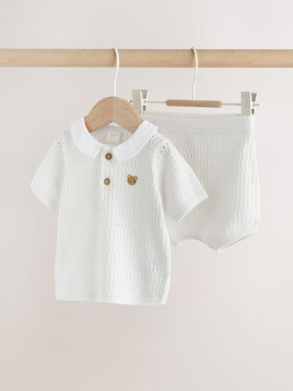 White Collared Knit Top and Shorts Baby Set (0mths-2yrs) image 4