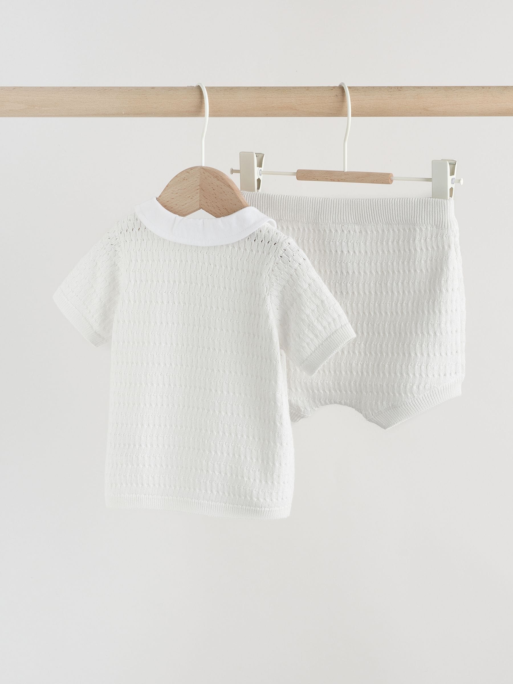 White Collared Knit Top and Shorts Baby Set (0mths-2yrs) image 5