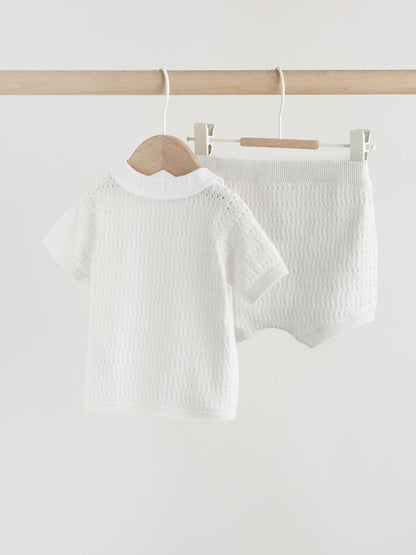 White Collared Knit Top and Shorts Baby Set (0mths-2yrs) image 5