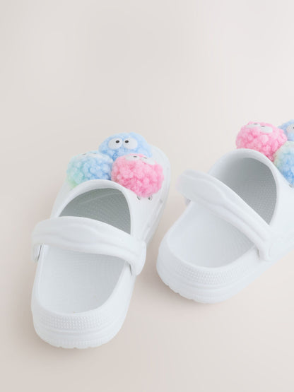 White Monster Pom Clogs image 4