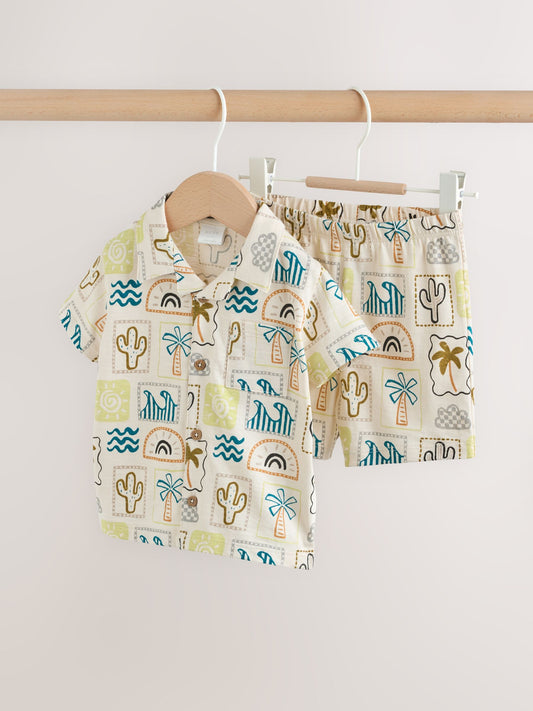 Neutral Palm Print Shirt and Shorts Baby Set (0mths-2yrs) image 1