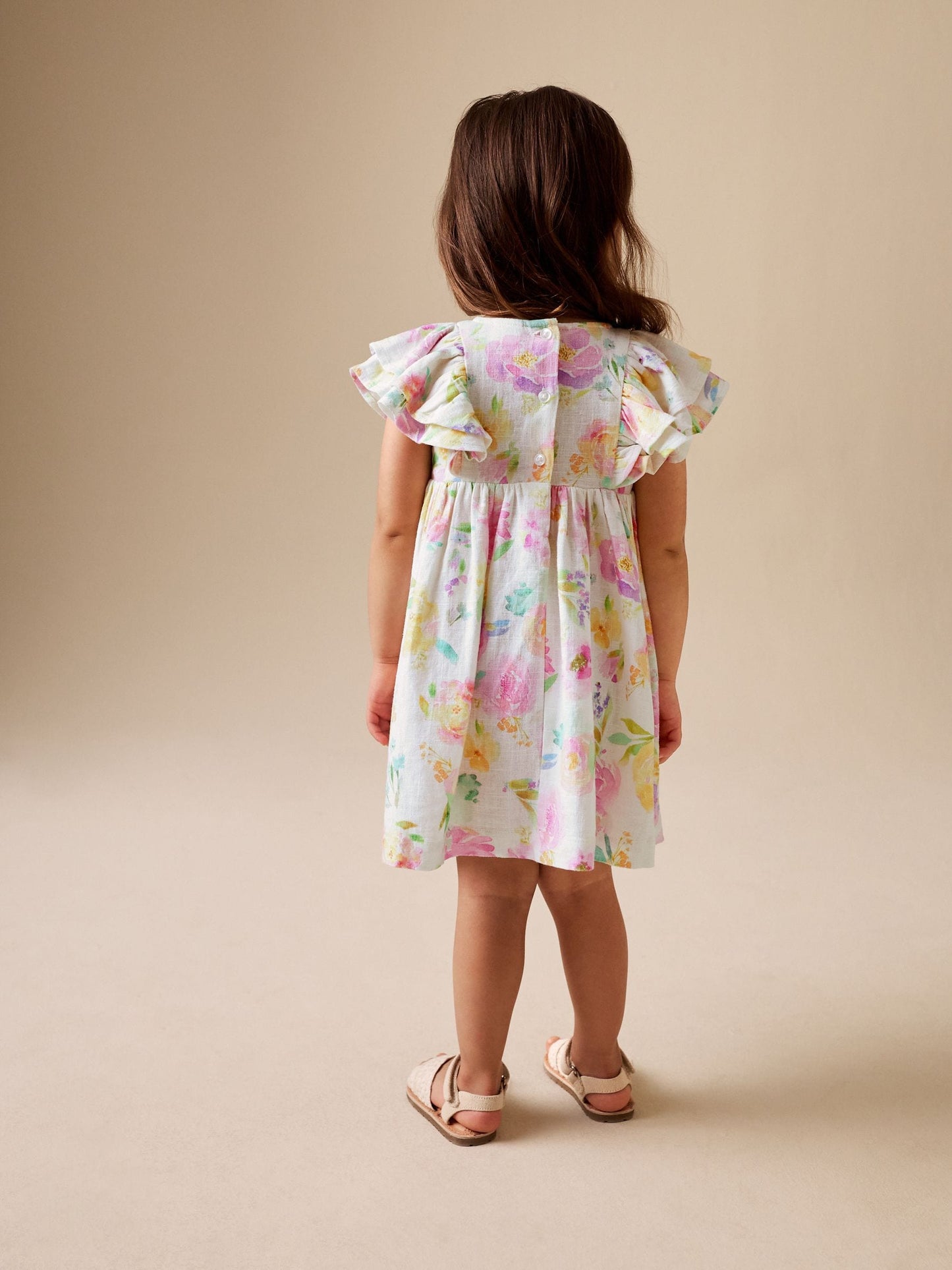 Lilac Floral Linen Frill Sleeve Dress (3mths-8yrs) image 2