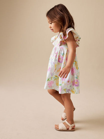 Lilac Floral Linen Frill Sleeve Dress (3mths-8yrs) image 3