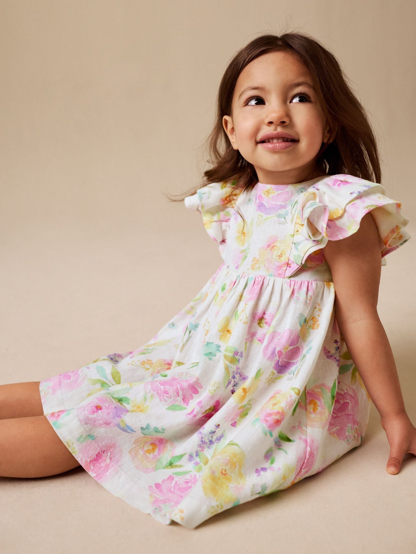 Lilac Floral Linen Frill Sleeve Dress (3mths-8yrs) image 4