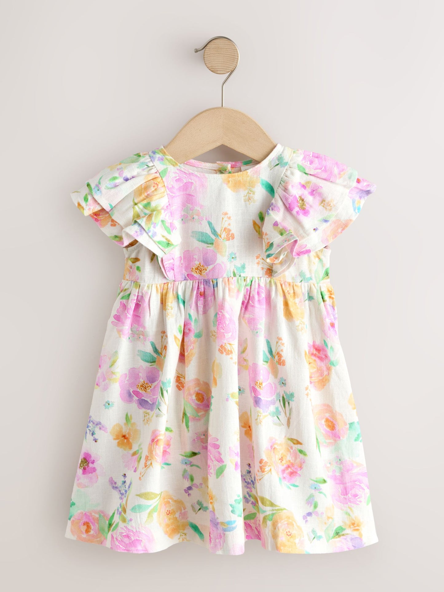 Lilac Floral Linen Frill Sleeve Dress (3mths-8yrs) image 5