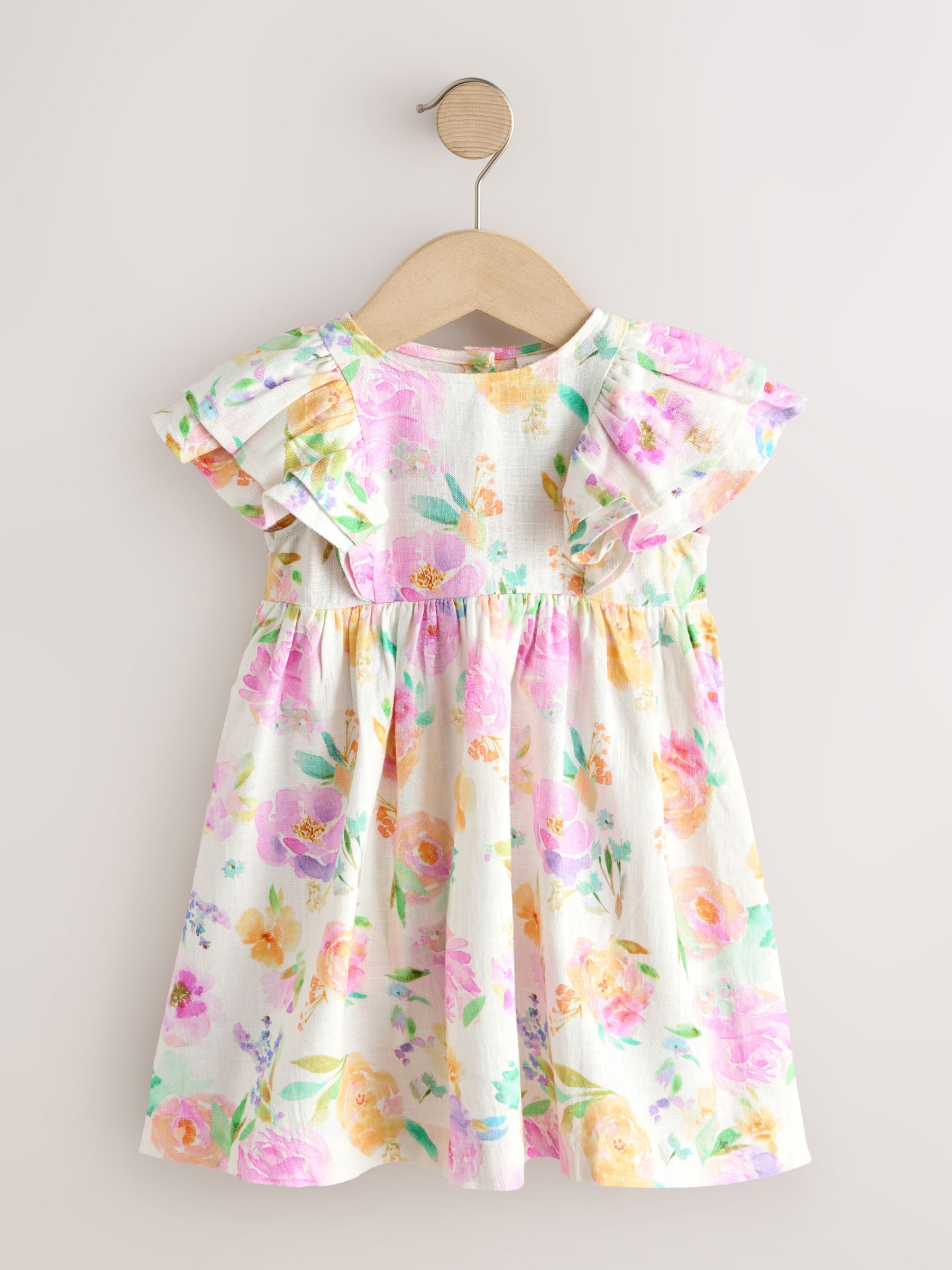 Lilac Floral Linen Frill Sleeve Dress (3mths-8yrs) image 5