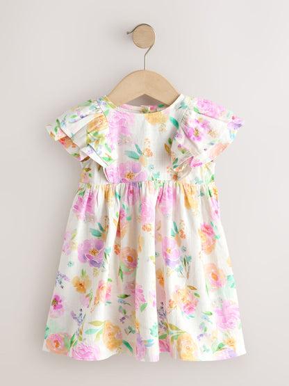 Lilac Floral Linen Frill Sleeve Dress (3mths-8yrs) image 5