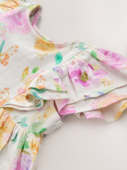 Lilac Floral Linen Frill Sleeve Dress (3mths-8yrs) image 7