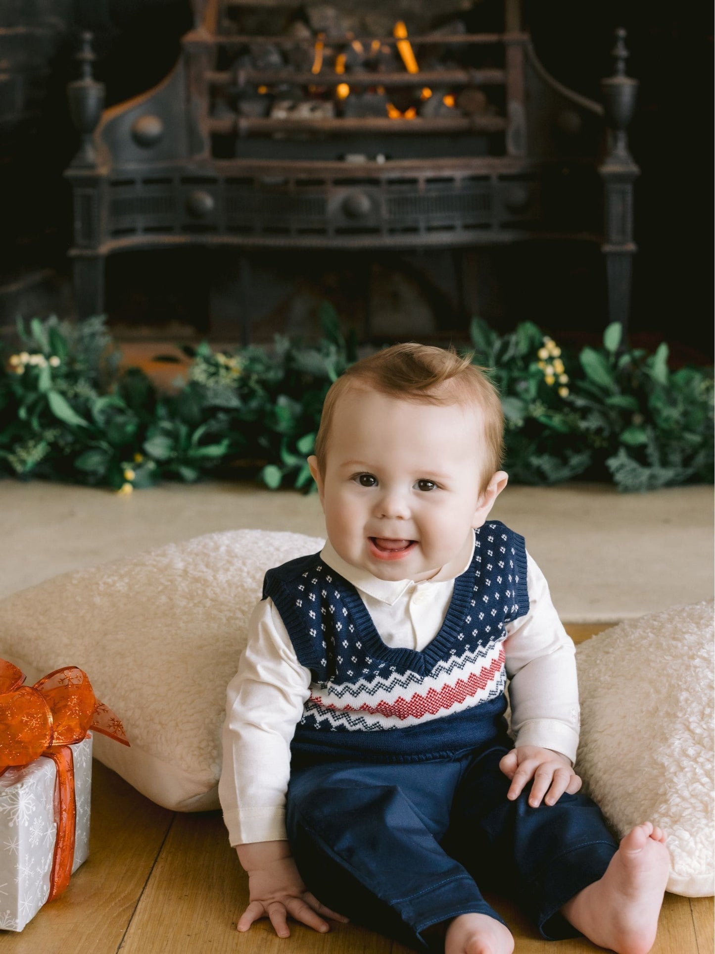Emile Et Rose Blue Kendrick 3 Piece Shirt Fairisle Tank Top & Trousers Set image 1