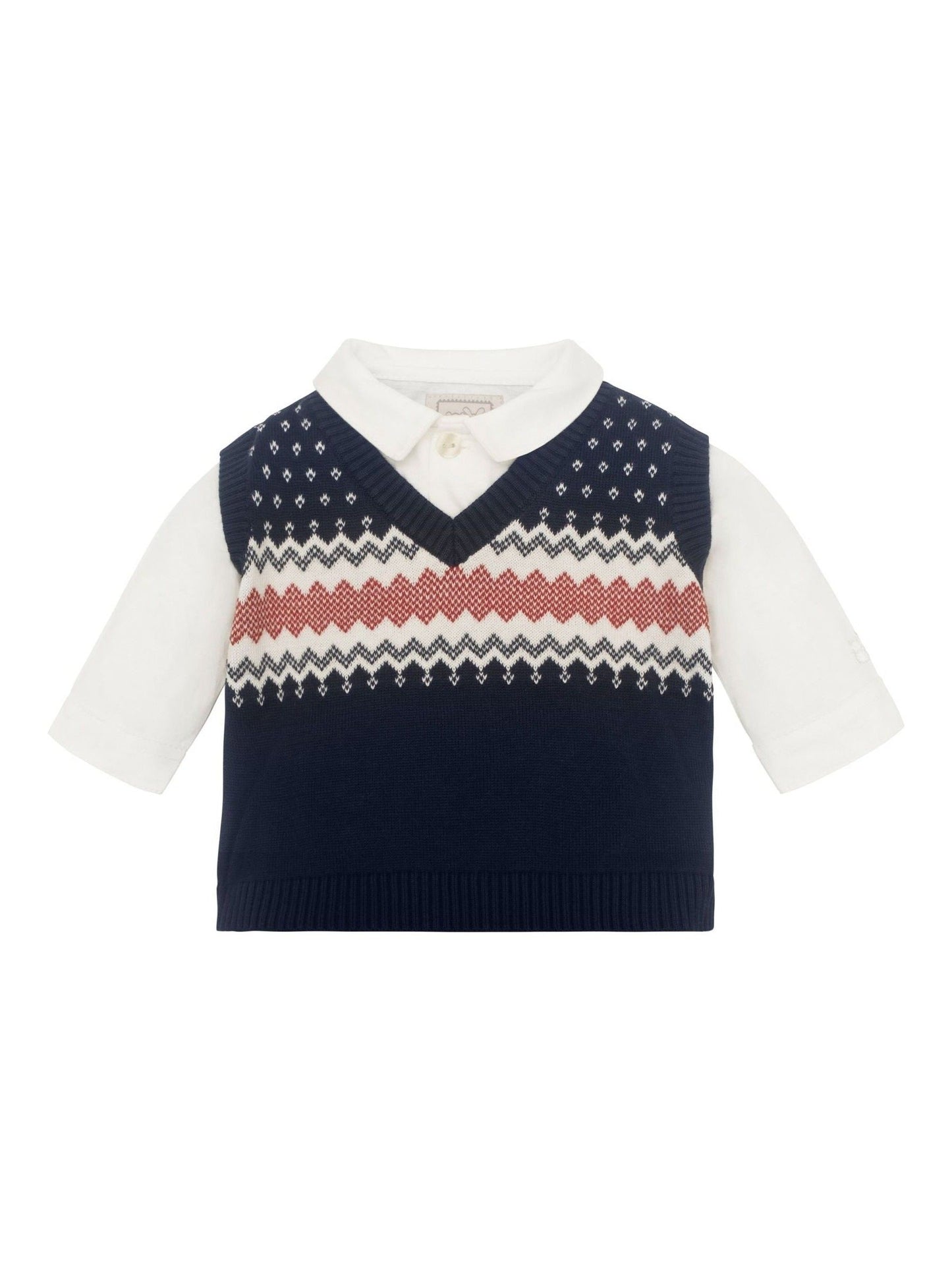 Emile Et Rose Blue Kendrick 3 Piece Shirt Fairisle Tank Top & Trousers Set image 3