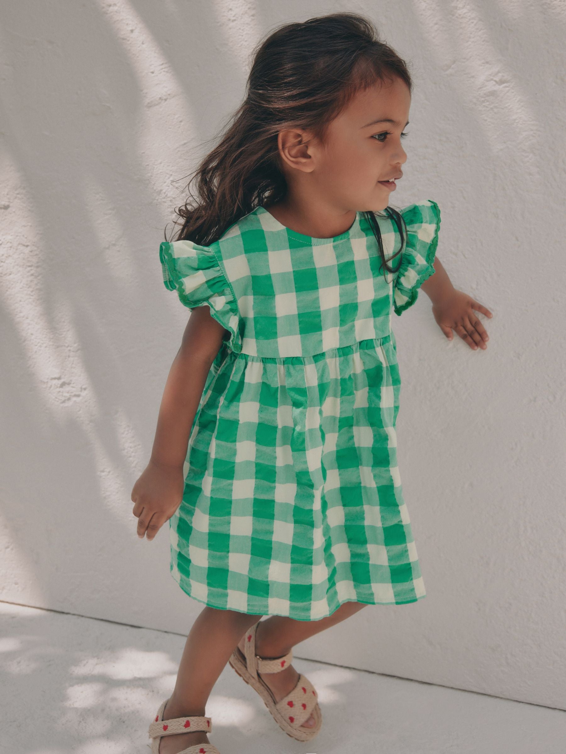 Green Check Ric Rac Frill Sleeve Dress (3mths-8yrs) image 1