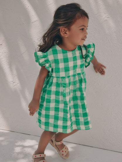 Green Check Ric Rac Frill Sleeve Dress (3mths-8yrs) image 1