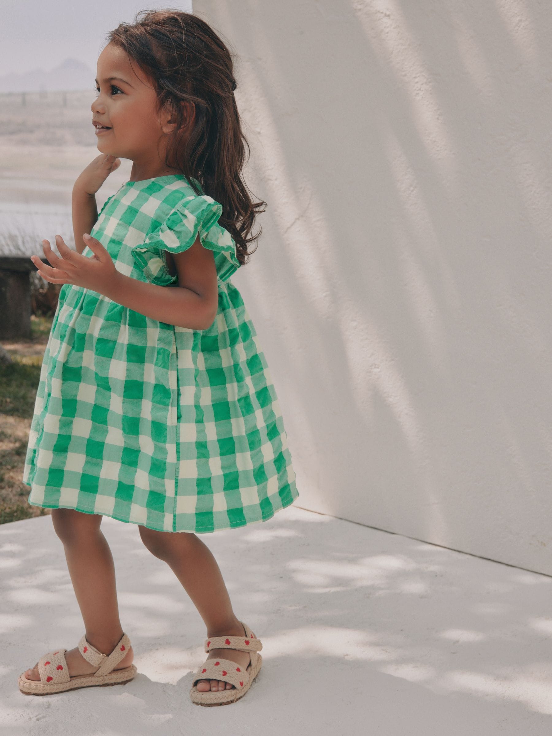 Green Check Ric Rac Frill Sleeve Dress (3mths-8yrs) image 2
