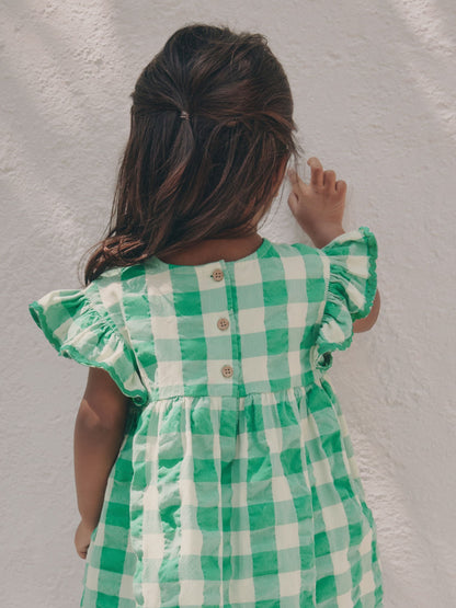 Green Check Ric Rac Frill Sleeve Dress (3mths-8yrs) image 3