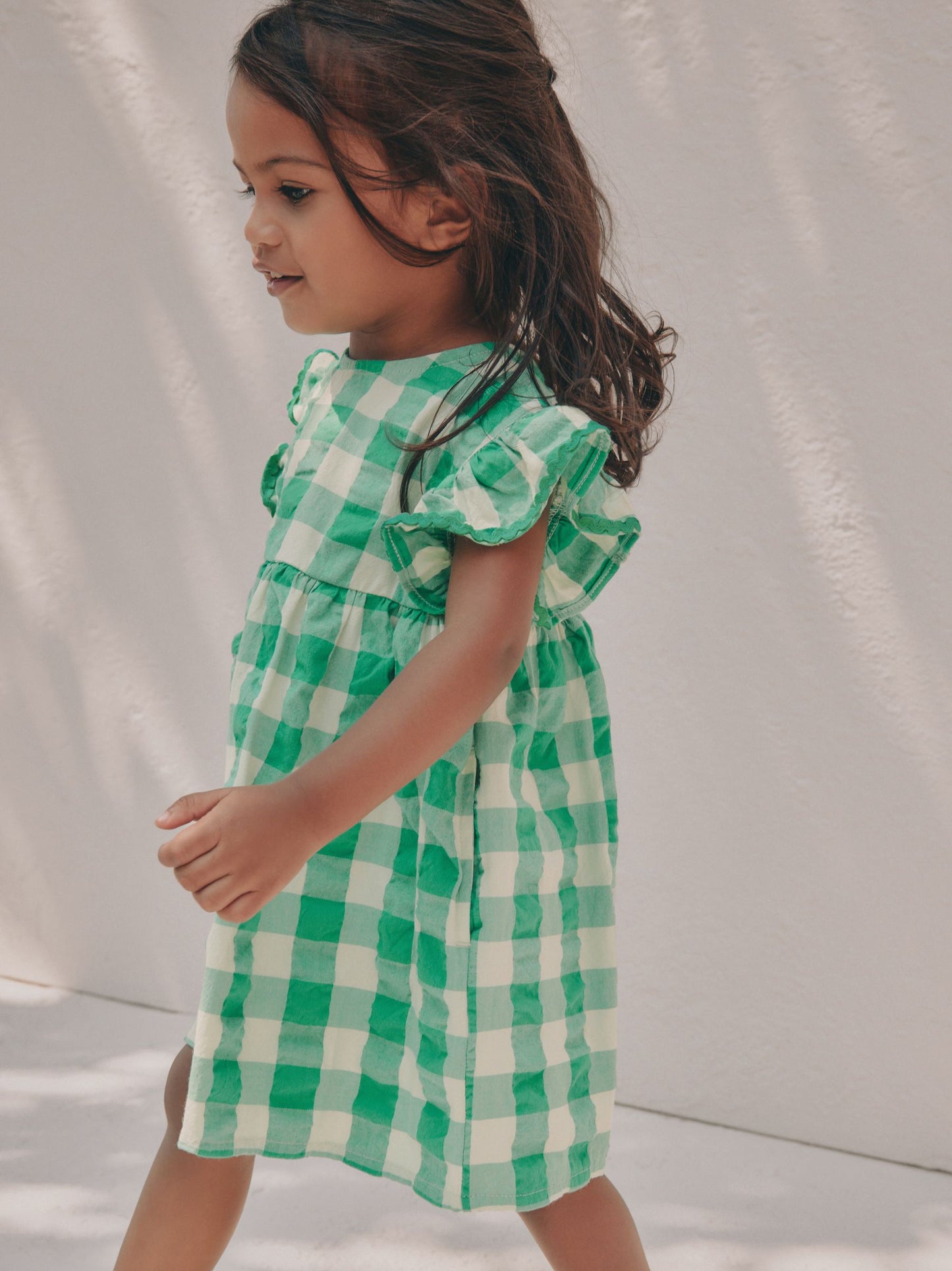 Green Check Ric Rac Frill Sleeve Dress (3mths-8yrs) image 4