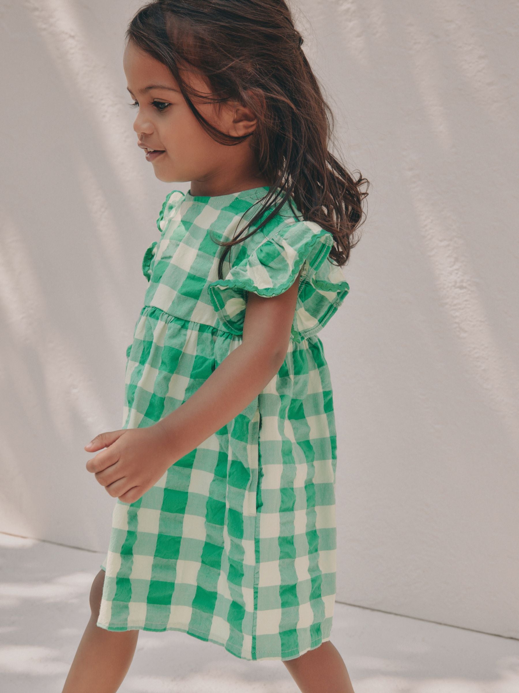 Green Check Ric Rac Frill Sleeve Dress (3mths-8yrs) image 4