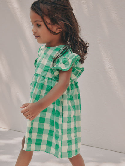 Green Check Ric Rac Frill Sleeve Dress (3mths-8yrs) image 4