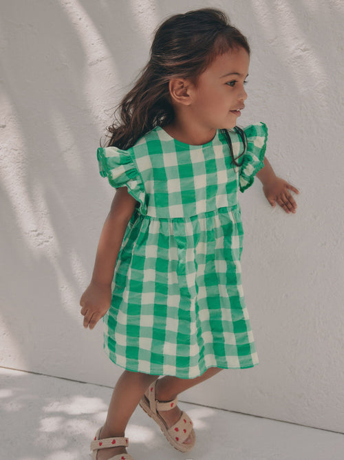 Green Check Ric Rac Frill Sleeve Dress (3mths-8yrs) image 1