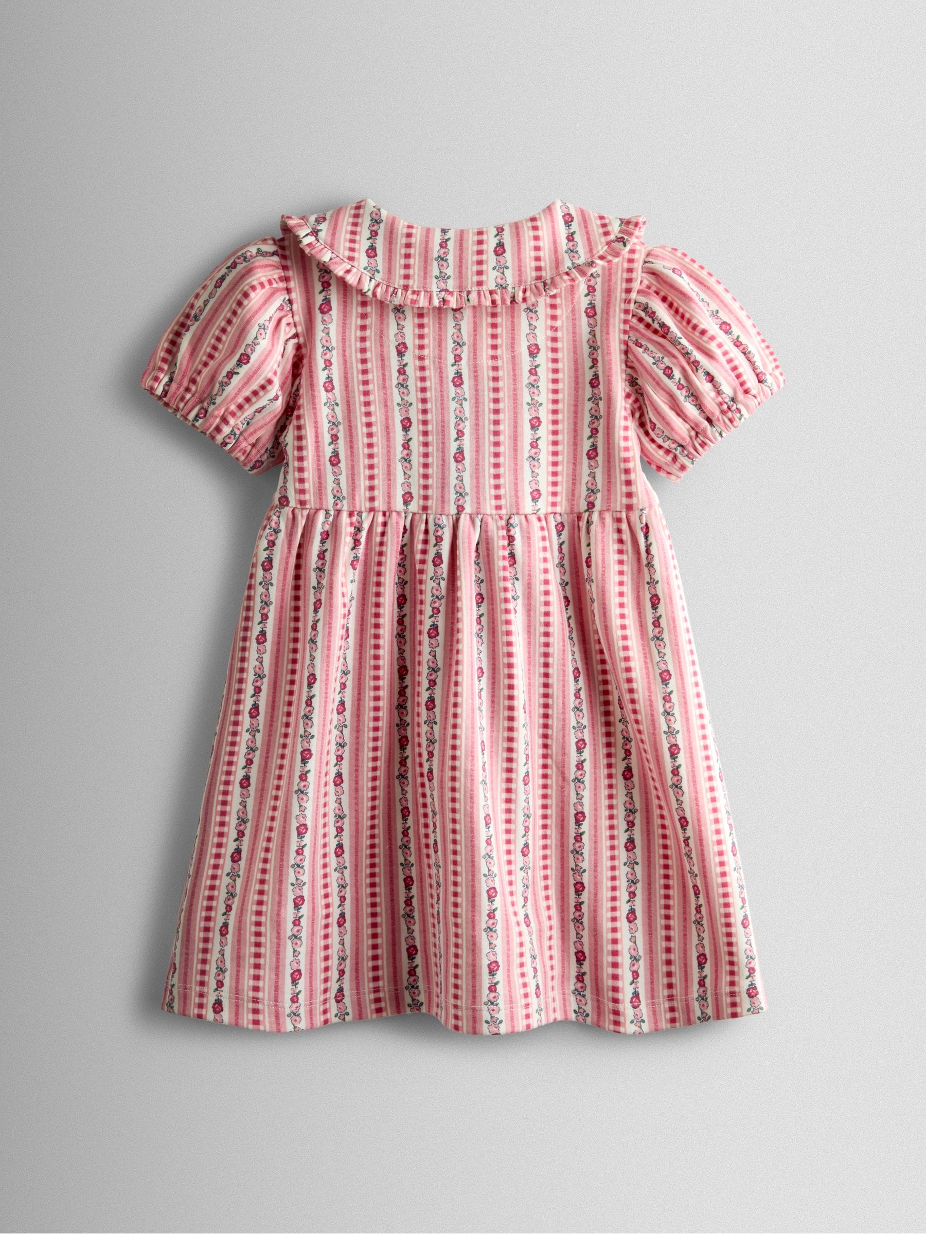 JoJo Maman Bébé Pink Floral Frill Collar Heart Pockets Dress image 2