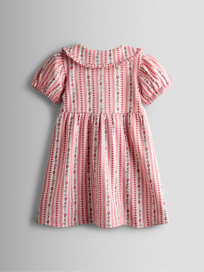 JoJo Maman Bébé Pink Floral Frill Collar Heart Pockets Dress image 2