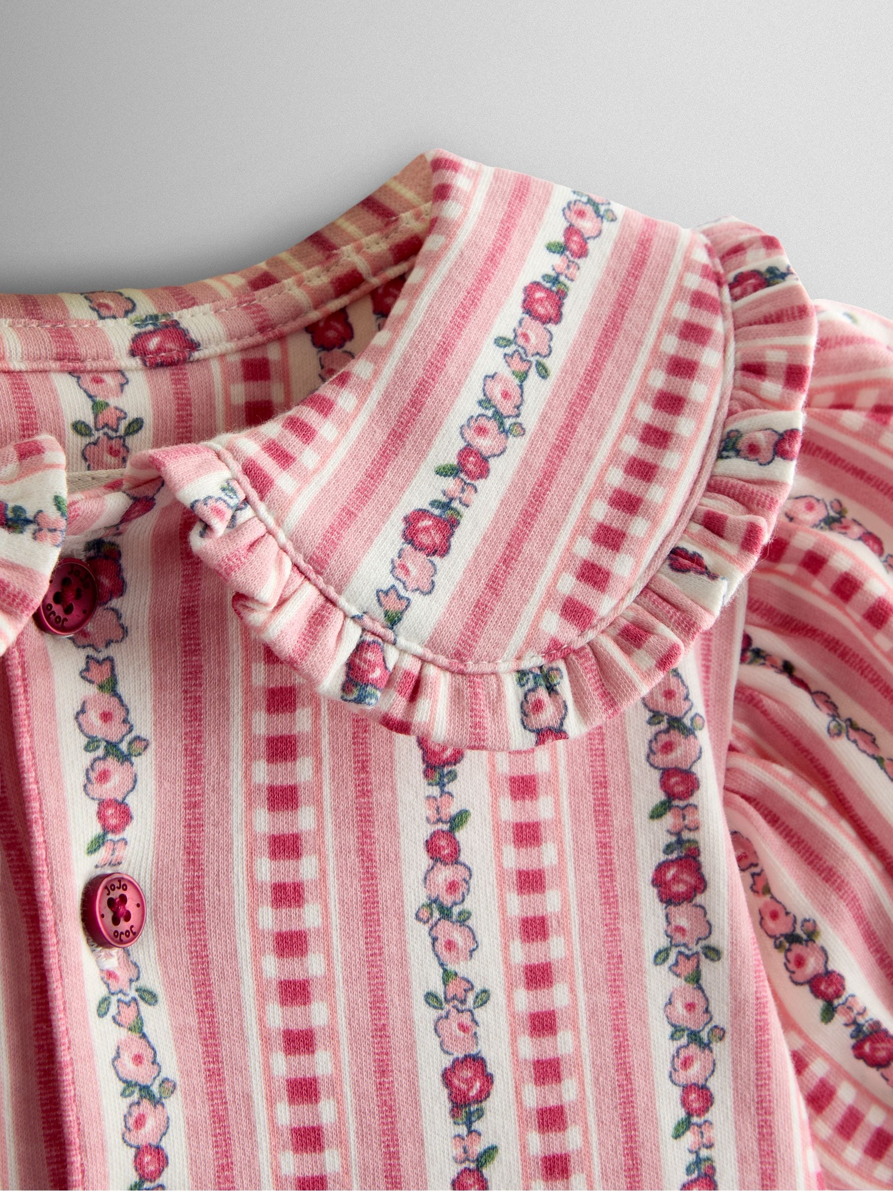 JoJo Maman Bébé Pink Floral Frill Collar Heart Pockets Dress image 3
