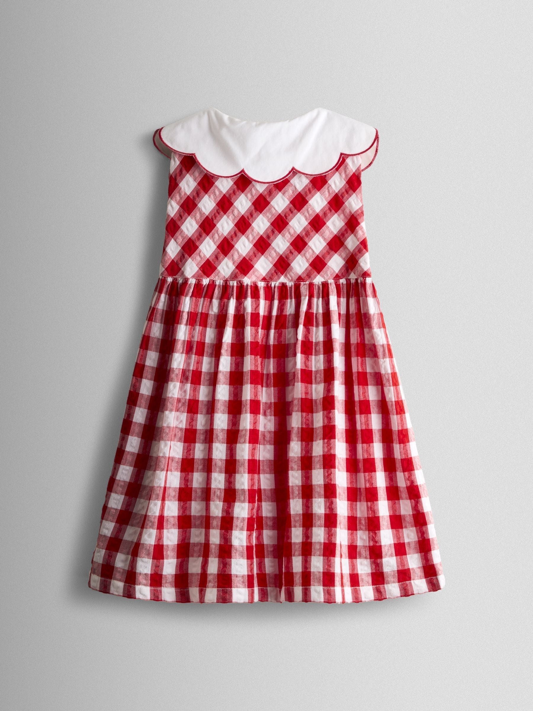 JoJo Maman Bébé Red Strawberry Embroidered Collared Sleeveless Button Through Dress image 4