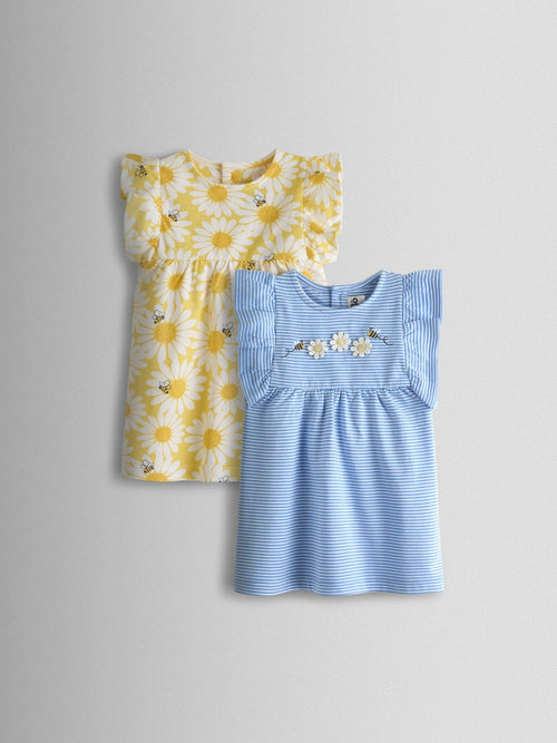 JoJo Maman Bébé Yellow Daisy 2-Pack Frill Sleeve T-shirt image 1