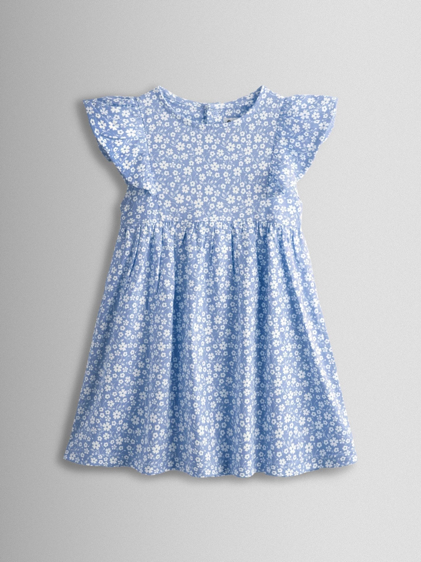 JoJo Maman Bébé Blue Ditsy Floral Ditsy Floral Ruffle Sleeve Dress image 1
